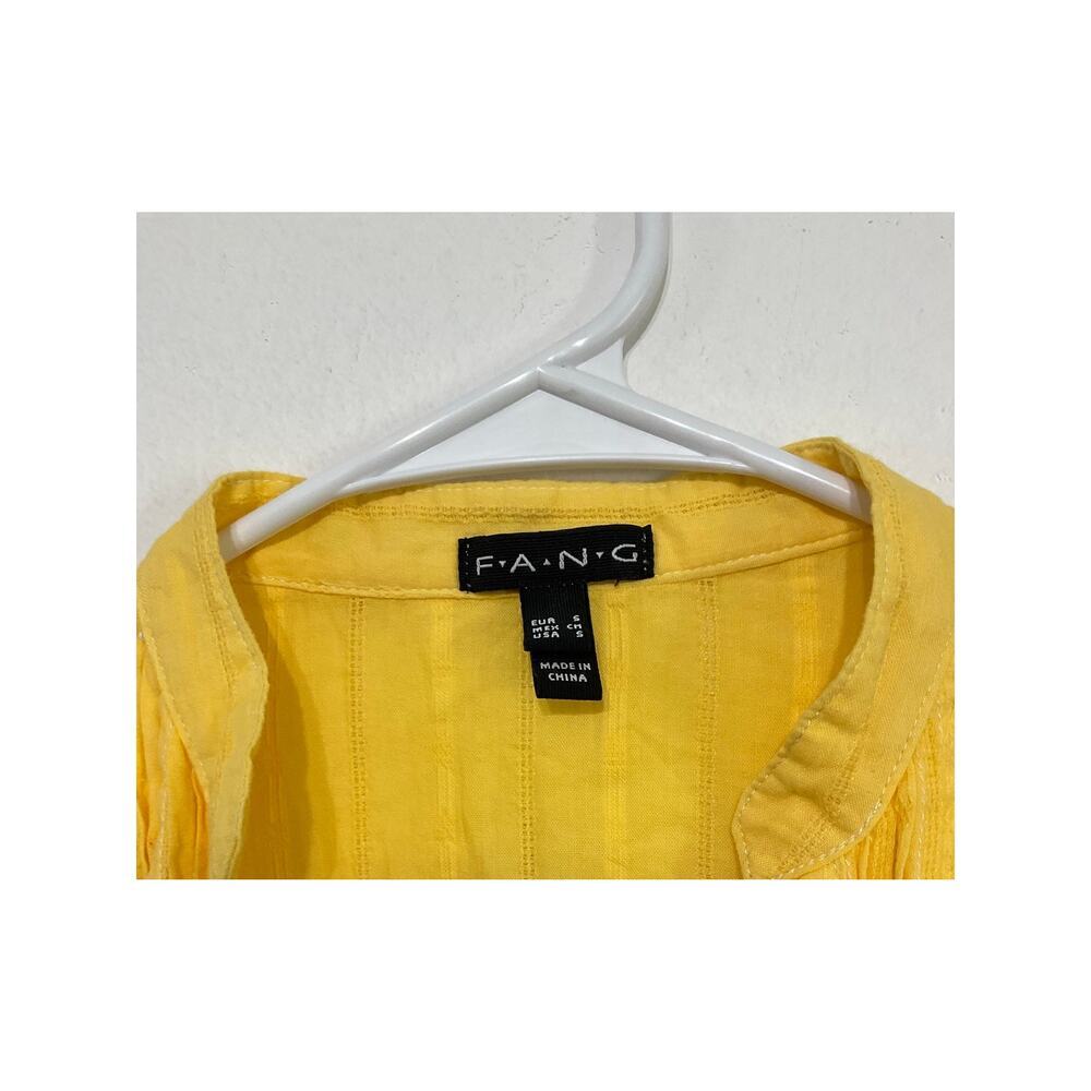 Y2K Style Fang Pintuck Blouse Tunic Button Front Tab Sleeves Size Small Cotton - Picture 7 of 8